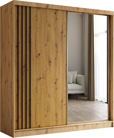 Szafa Przesuwna NELVIA 200 cm z Lustrem Szafa Dwudrzwiowa Dąb artisan