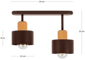 Brązowa lampa sufitowa, dwupunktowy spot DBU3306BR z drewna i metalu E