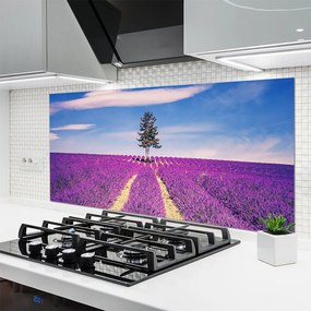 Szkło Ozdobne do Kuchni Lawendowe Pole pod Samotnym Drzewem