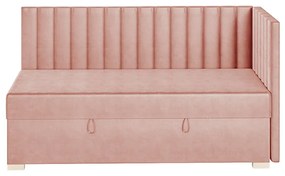 Różowe narożne łóżko dziecięce ze schowkiem i materacem 90x200 cm Snugi – Ghado