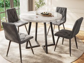 Stół jadalny okrągły - metalowa konstrukcja - okleina w marmurowy wzór - Biały i Czarny