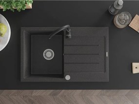 Mexen Bruno zlewozmywak granitowy 1-komorowy z ociekaczem i baterią kuchenną Telma, czarny nakrapiany - 6513-76-670200-70