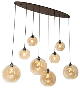 Inteligentna lampa wisząca ciemny brąz z bursztynowym szkłem owalna 8-punktowa z 8 Wifi G95 - Sandra ArtDeco Oswietlenie wewnetrzne
