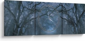 Obraz lasu we mgle (z zegarem) (90x30 cm)