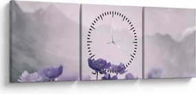 Obraz - Fioletowe kwiaty w górach (z zegarem) (90x30 cm)