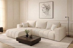 Narożnik z funkcją spania i pojemnikiem MILO PREMIUM, tkanina Wind, Ecru, Lewy