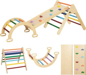 AIYAPLAY 5-w-1 Zestaw wspinaczkowy dla dzieci z rampą, mostem, drabinką trójkątną, 18-48 miesięcy, Kolorowy