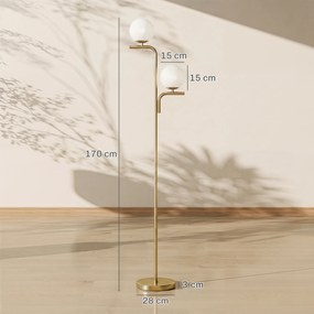 HOMCOM Lampa stojąca LED, nowoczesna lampa z 3 temperaturami barw, szklanymi kloszami i przełącznikiem nożnym, złota | Aosom PL