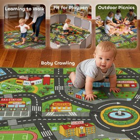 AIYAPLAY Mata do zabawy dla dzieci, mata 200x150x0,5 cm, antypoślizgowa mata z motywem miasta do pokoju dziecięcego | Aosom PL