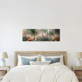Obraz – Abstrakcja pola z makami (z zegarem) (90x30 cm)