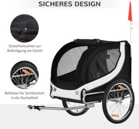 PawHut przyczepa rowerowa dla psów z uniwersalnym sprzęgłem stalowa biały+czarny