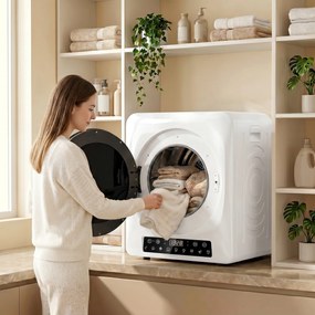 HOMCOM 1000 W kompaktowa suszarka wywiewowa z trybem Extra-suchy i ECO, ustawienia timera i temperatury, Biały | Aosom PL