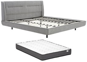 Łóżko 180 x 200 cm - Tkanina z bukli - Szary + Materac - ISYDE