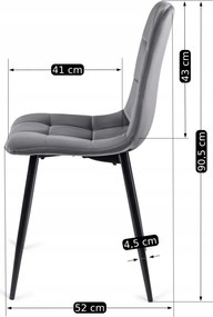 Zestaw Stół Kwadratowy Rozkładany MAX 80-160 cm Dąb Craft/Czarny i 4 Krzesła PERU Szare Welurowe