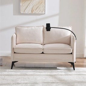 Beżowa sofa 2-osobowa z szenili z bocznymi kieszeniami, portem ładowania i uchwytem na telefon – do salonu i sypialni