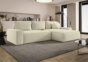 NAROŻNIK MONA z funkcją spania QUELLE 02 Ecru Prawy Sofa w kształcie L z pojemnikiem na pościel, sofa rozkładana, sofa do salonu