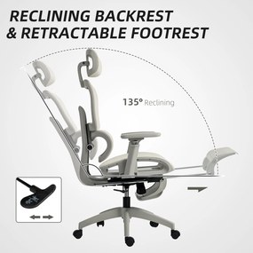 HOMCOM Fotel biurowy ergonomiczny z siatkowym obiciem, regulowany, na kółkach, z podłokietnikami i zagłówkiem, beżowy