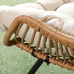 Outsunny Fotel ogrodowy, imitacja rattanu, Fotel na zewnątrz, z poduszką, Rama metalowa, 75x101x90 cm, Naturalny/Khaki/Czarny