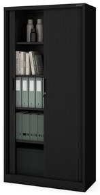 Metalowa szafa biurowa z roletą DAMIAN, 900 x 1850 x 450 mm, czarna