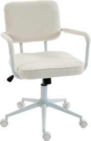 HOMCOM Krzesło biurowe z Sherpa-Fleece, krzesło obrotowe z funkcją obrotu 360°, funkcją kołysania, regulowane, z rolkami PU, kremowo-białe | Aosom PL