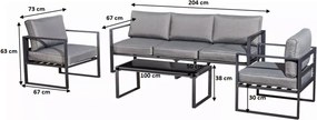 Elegancki zestaw mebli do ogrodu Marinel - sofa 3 osobowa + 2 fotele + stolik kawowy
