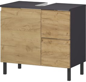 Ciemnoszara szafka pod umywalkę w dekorze dębu 60x56 cm Salinas – Germania