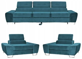 Zestaw mebli wypoczynkowych Bosso Sofa 3os fotele niebieskie Family Meble
