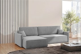 Narożnik z funkcją spania i pojemnikiem w kształcie L Carlos, tkanina Salvador, Szary, Prawy