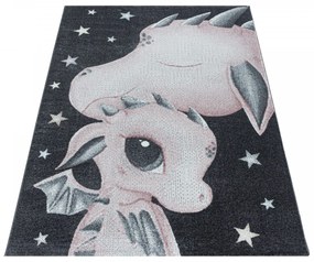 Dywan dziecięcy Funny Smoczki różowo-szary 140 cm x 200 cm