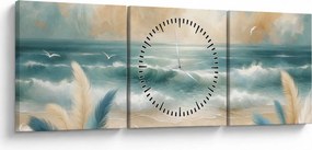 Obraz – Malowana plaża w delikatnych kolorach (z zegarem) (90x30 cm)