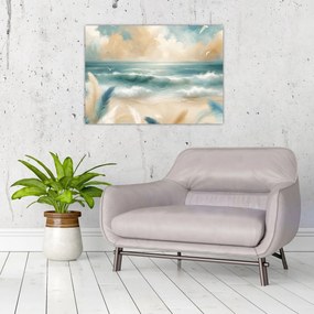 Obraz na szkle – Malowana plaża w delikatnych kolorach (70x50 cm)