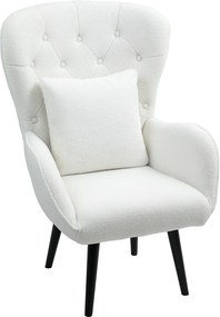 HOMCOM Fotel tapicerowany pikowany w romby, pokrycie z materiału imitującego futro misia, z poduszką dekoracyjną, 88 x 75 x 106 cm, Biały