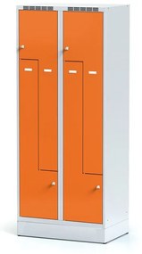 Alfa 3 Metalowa szafka ubraniowa Z na cokole, 4-drzwiowa, 1920 x 800 x 500 mm, zamek cylindryczny, drzwi pomarańczowe