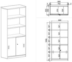 Kombinowana szafa biurowa ARRISTO LUX, drzwi przesuwne, 800 x 400 x 1836 mm, brzoza