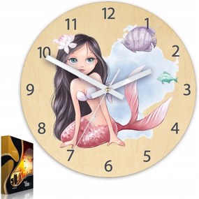 Zegar na ścianę cichy do pokoju dziecięcego drewniany nowoczesny syrenka