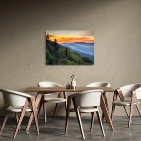 Obraz na szkle - Czerwone chmury w górach (70x50 cm)