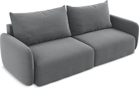 Szara aksamitna rozkładana/ze schowkiem sofa 238 cm Kalena – Makamii