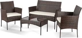 Zestaw Mebli Ogrodowych MISSISIPI Brązowy/Beżowy Sofa Krzesła Stolik Tarasowy Technorattan Nowoczesne