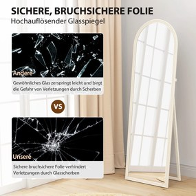 HOMCOM Lustrzany w całości, 50 x 160 cm, stojący, lustrzany do ściany, rama łukowa, biały
