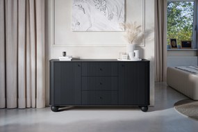 Komoda z szufladami Vesper 160 cm - czarny / czarne uchwyty / nogi kule