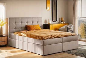 Łóżko kontynentalne z materacem i pojemnikiem LUDANO, tkanina Noel, Zimny beż, 120x200 cm, H2-Pocket