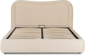 Łóżko Tapicerowane 160x200 cm HAGA ze Stelażem i Pojemnikiem Dwuosobowe Welurowe Kremowe