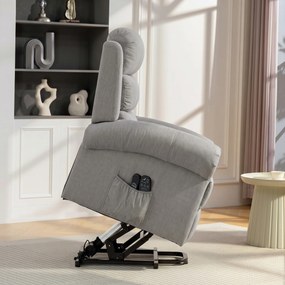 HOMCOM Fotel z funkcją Power-Lift, masażem wibracyjnym i ogrzewaniem, fotel z funkcją podnoszenia, port USB, kieszenie boczne i pilot, jasnoszary | Aosom PL