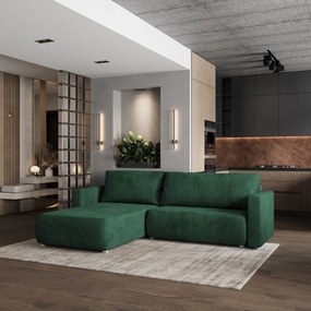 Masseno Narożnik TURIN z funkcją spania i pojemnikiem na pościel Narozniki L, Rozkładana sofa - Zielony, POSO 14