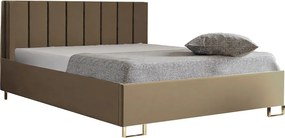 Łóżko tapicerowane MALIBU, wezgłowie, obicie MONOLITH, pojemnik na pościel, podnośnik gazowy, wysokość spania 39 cm, 140x200 cm, Cappuccino