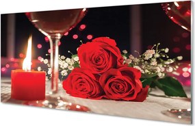 Szklany Panel Róże i Kieliszek przy Świecy