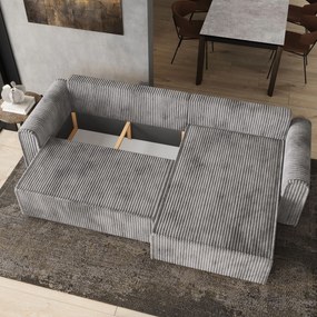 Masseno Narożnik VALTINO z funkcją spania i pojemnikiem na pościel Narozniki L, Rozkładana sofa - Jasnoszary, TILIA 86