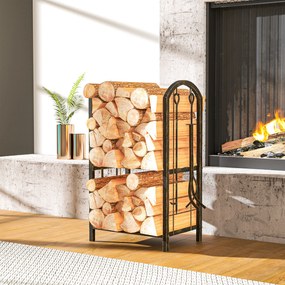 Outsunny Stojak na drewno 43×30×74 cm, 2 poziomy, z 4 narzędziami i hakami