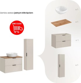 Zestaw łazienkowy Adel 005 kaszmir/dąb wotan - szafka 80 cm, umywalka nablatowa i słupek
