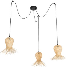 Zewnetrzna Orientalna lampa wisząca zewnętrzna bambusowa 3-światłowa IP44 - CarlosKolonialny Oswietlenie zewnetrzne